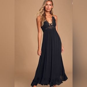 NWT black maxi dress Free People Adella Crochet Lace Maxi Slip Dress. Sm…